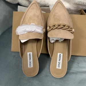 Tan suede Steve Madden mules
